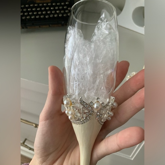 Vintage 90’S Pearl Tall Champagne Flute Glasses Set X 2 BRAND NEW - Picture 10 of 14